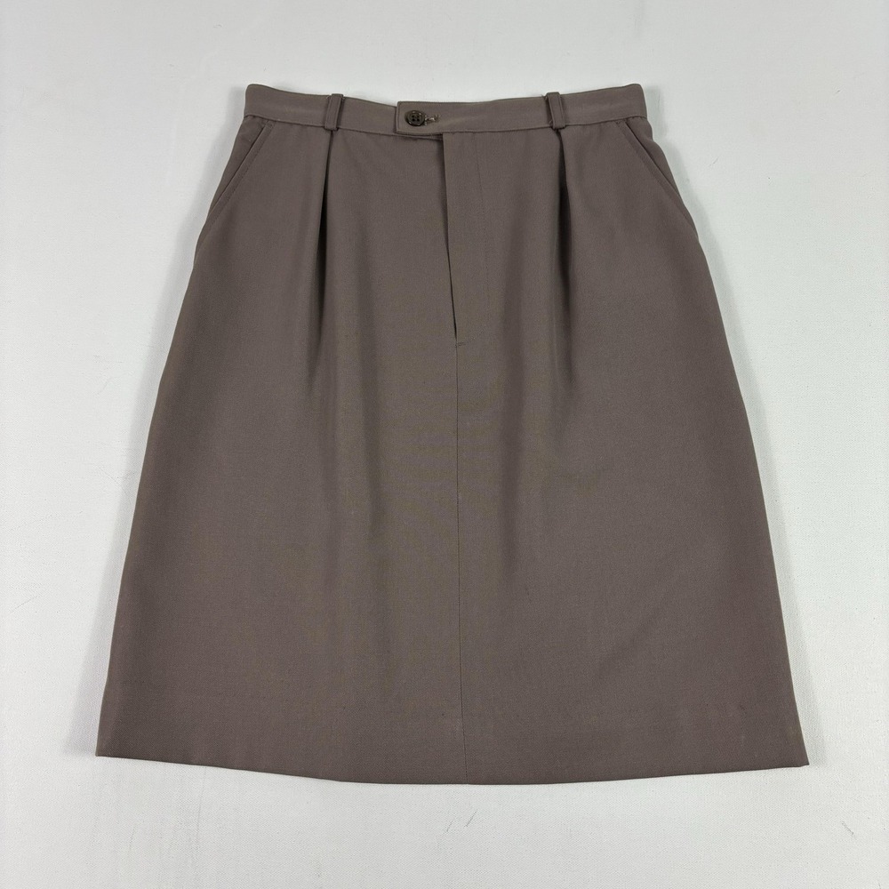 Vintage Bill Haire Skirt Womens 8 Brown Twill A-Line Pleated High Waist 80s‎
